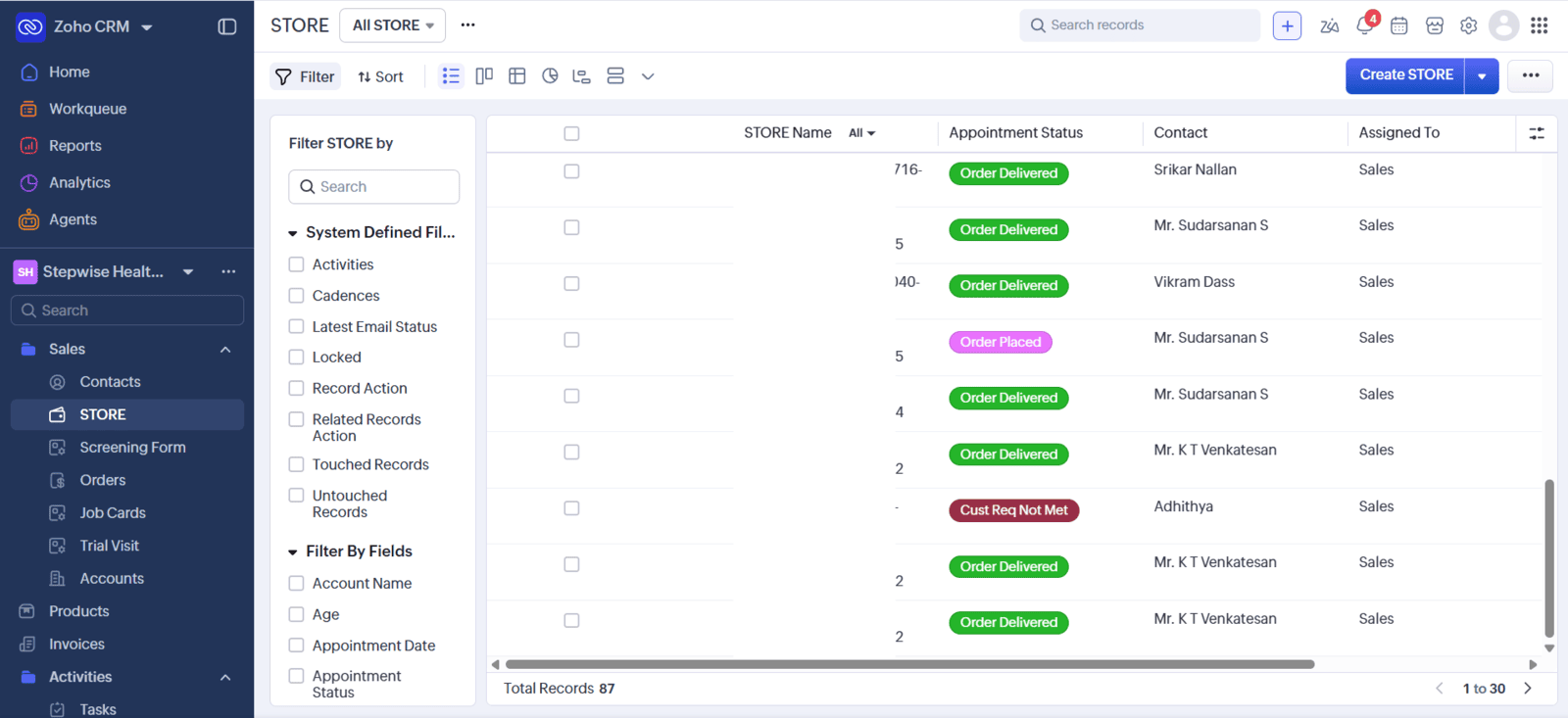 Store & appointments module